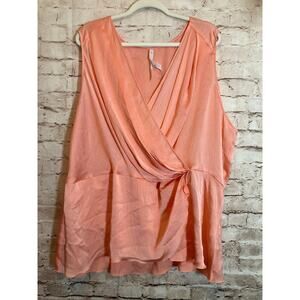 Melissa McCarthy Seven 7 Top Womens 4X Light Coral Satin Draped Ruched Coquette